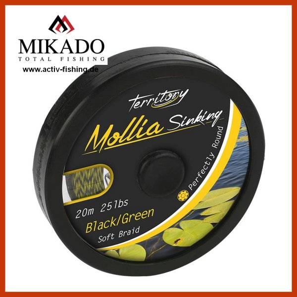 20m MIKADO MOLLIA SINKING rundes schwarz/grünes Vorfachmaterial 25 lbs