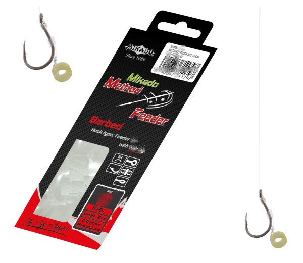 8 x MIKADO METHOD FEEDER Haken MF13 Rig `s mit Pellet-/Bait Band Feederhaken