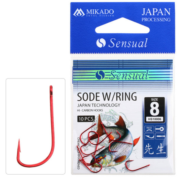 10 x MIKADO SODE rote Angelhaken mit Öhr Feederhaken für Brassen und Rotaugen