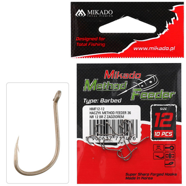 10 x MIKADO MF12 Methodfeeder Angelhaken mit Öhr Brassenhaken Karpfenhaken