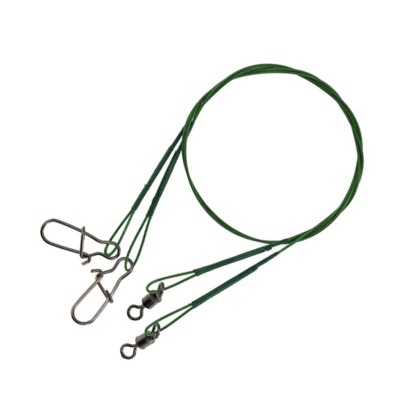Mikado 2x Stahlvorfach 35cm/15kg mit #8 Wirbel und Safety Snap Hecht- Zandervorfach