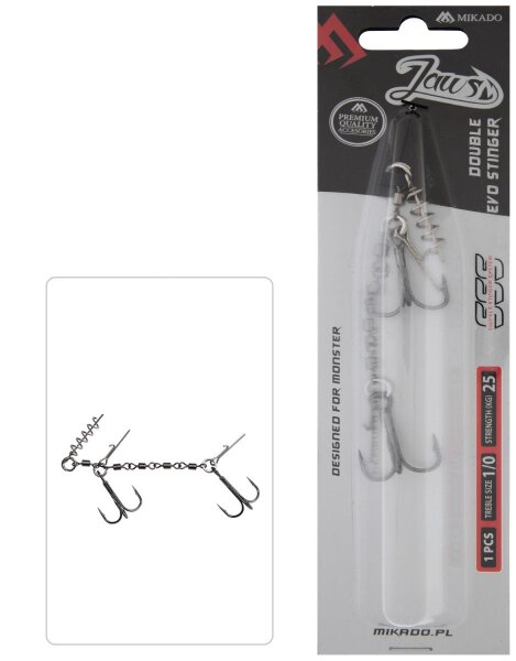 1x Mikado STINGER JAWS DOUBLE EVO 25kg Doppeldrilling #1/0 Raubfisch Hecht Wels