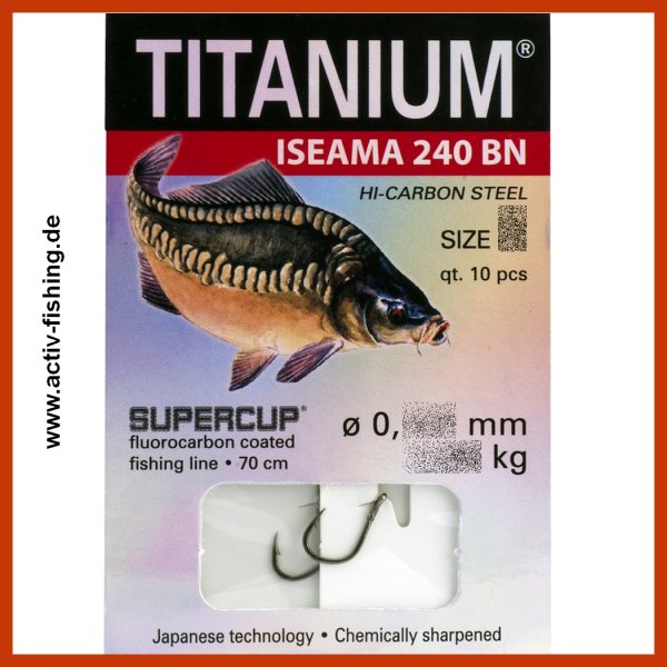 10 x" TITANIUM " gebundene Karpfenhaken Angelhaken 70cm Flourcarbon Vorfach #4 / Ø0,190mm / 5,14kg