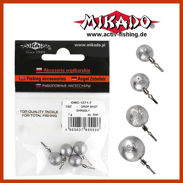 2 x "MIKADO" runde Drop Shot Sinker Bleie mit Klemm Wirbel 20g -40g erhältlich