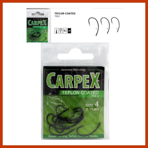 10  x "CARPEX TSS3" sehr starker Teflon Angelhaken Karpfenhaken Mikro Widerhaken #4