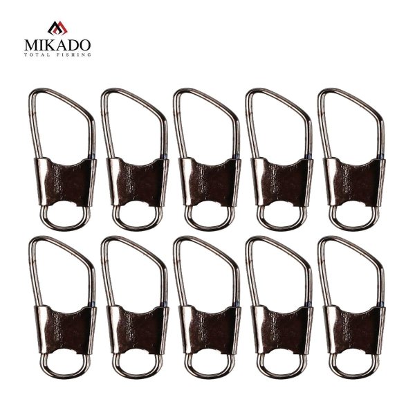 10 Stück "MIKADO" schwarze Einhänger Safety Snap Fastlock Karabiner #1 / 6kg