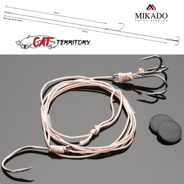 MIKADO CAT Welsmontage Waller Vorfach 1,25m/Ø1,0mm mit Drilling und Einzelhaken