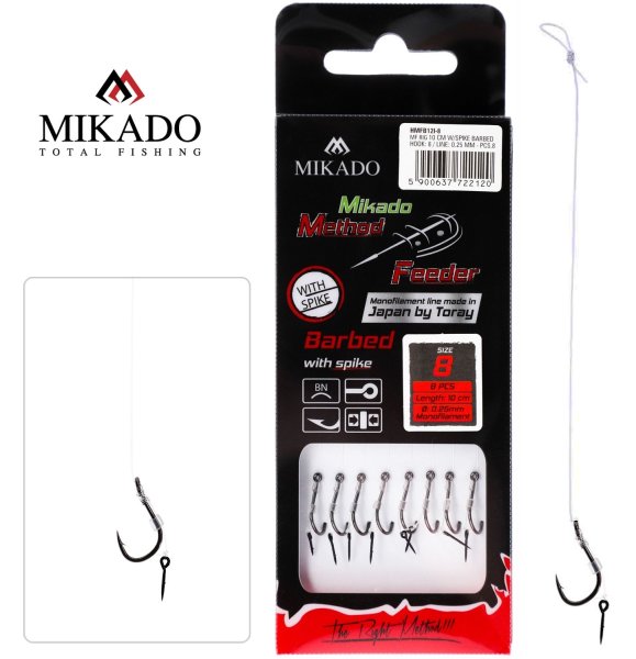 8x MIKADO METHOD FEEDER Haken Rig mit Spike/Nadel Feederhaken 10 / Ø0,23mm / 10cm