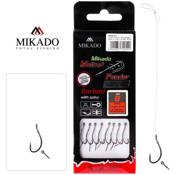 8x MIKADO METHOD FEEDER Haken Rig mit Spike/Nadel Feederhaken 4 / Ø0,28mm / 10cm